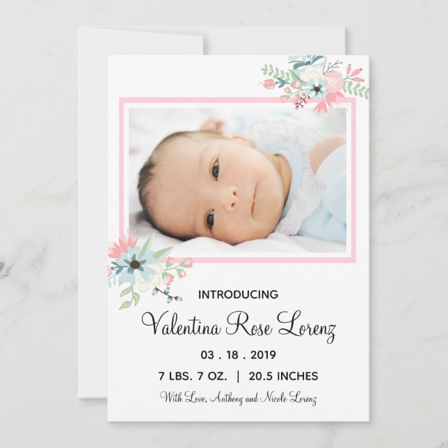 Framed Floral Photo - Birth Notification Inbjudningar (Framsida)