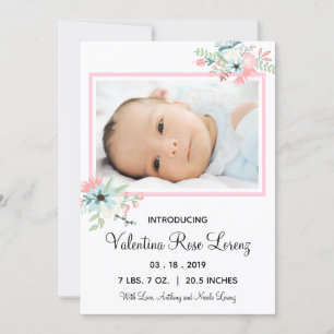 Framed Floral Photo - Birth Notification Inbjudningar