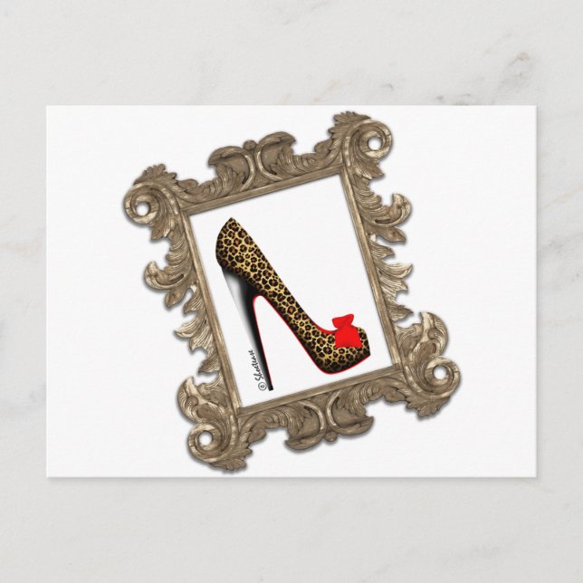 Framed Leopard Stiletto Pump Vykort (Framsida)