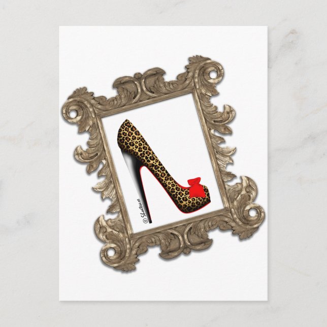 Framed Leopard Stiletto Pump Vykort (Framsida)