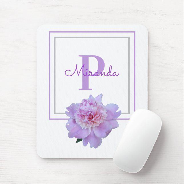 Framed Lila Monogram Rosa Peony Flower Musmatta (Med mus)