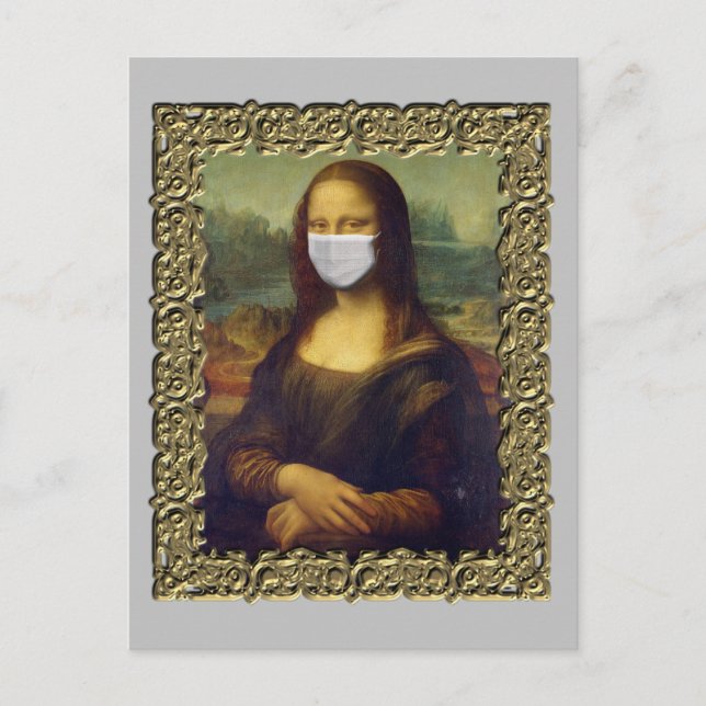 Framed Mona Lisa i Ansikte mask Covid 2020 Vykort (Framsida)