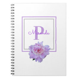 Framed Monogram Rosa Peony Flower Lila Anteckningsbok