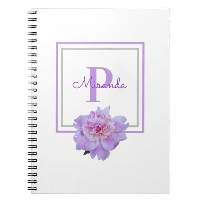 Framed Monogram Rosa Peony Flower Lila Anteckningsbok (Framsidan)