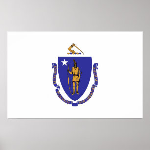 Framed print with Flagga of Massachusetts , USA.A. Poster