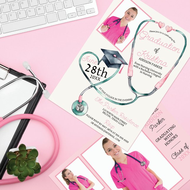 Framgång i hörnet: Studentfest i sjuksköterskeskol Inbjudningar (Skapare uppladdad)