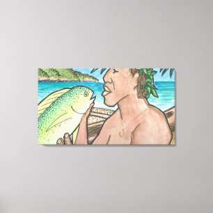 Framgångsrik Hawaiiansk fiskare 36 x 20 Canvastryck