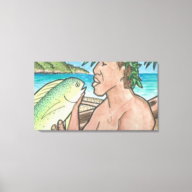 Framgångsrik Hawaiiansk fiskare 36 x 20 Canvastryck (Framsida)