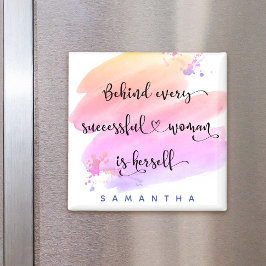 Framgångsrik Kvinna Rosa Akvarell Typografi Anpass Magnet