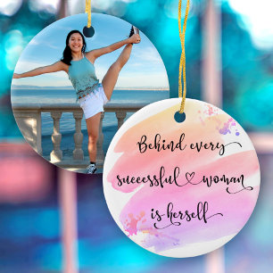 Framgångsrik kvinna, Rosa Watercolor Typography Ph Julgransprydnad Keramik