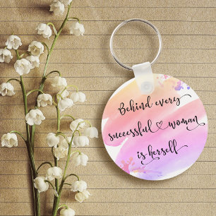Framgångsrik Watercolor Chic Rosa Typography Nyckelring