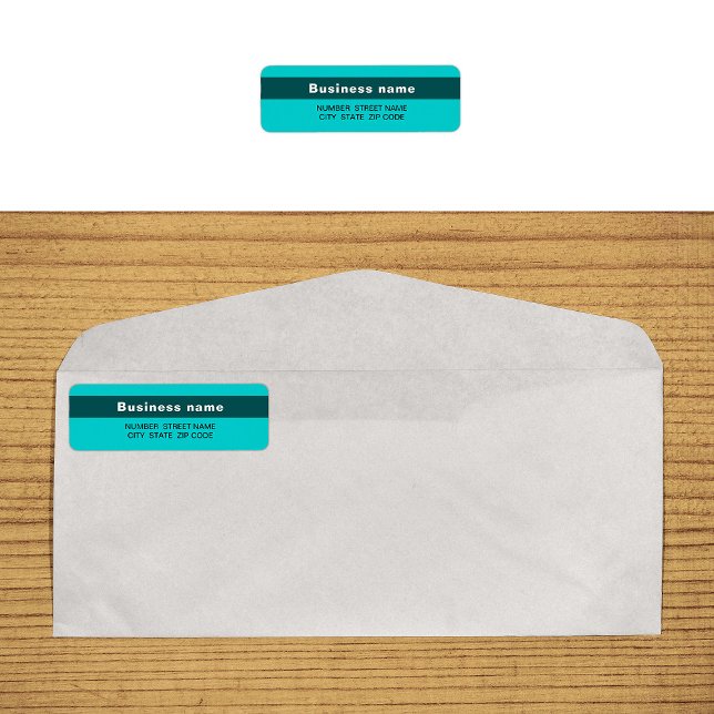 Framhävda varumärken på tealgrön returadress etikett (Teal green return address label with your highlighted brand name)