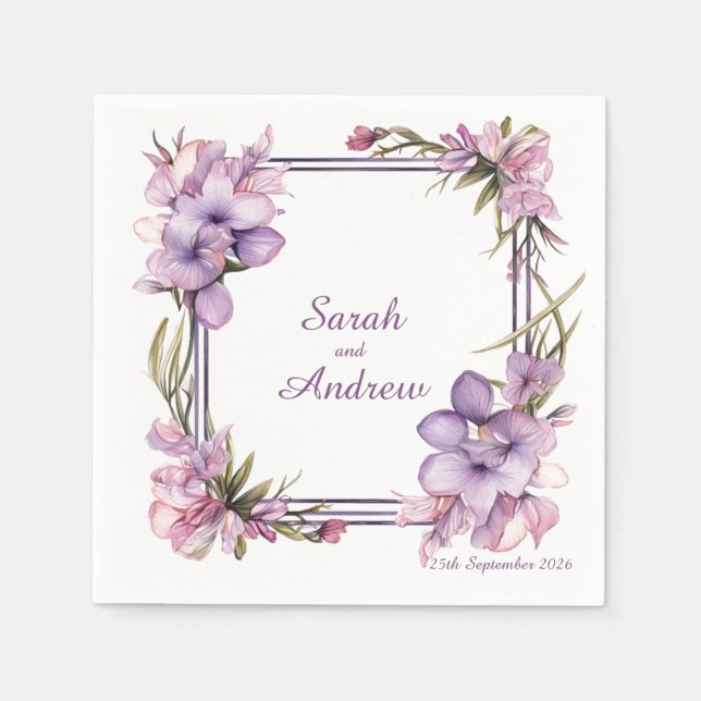Framing Lilah Flower: Personlig Bröllop Napkins Pappersservett (Framsidan)