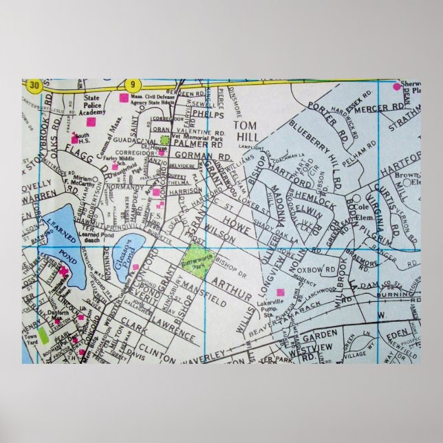 Framingham, MORSA Vintage Karta Poster (Framsidan)