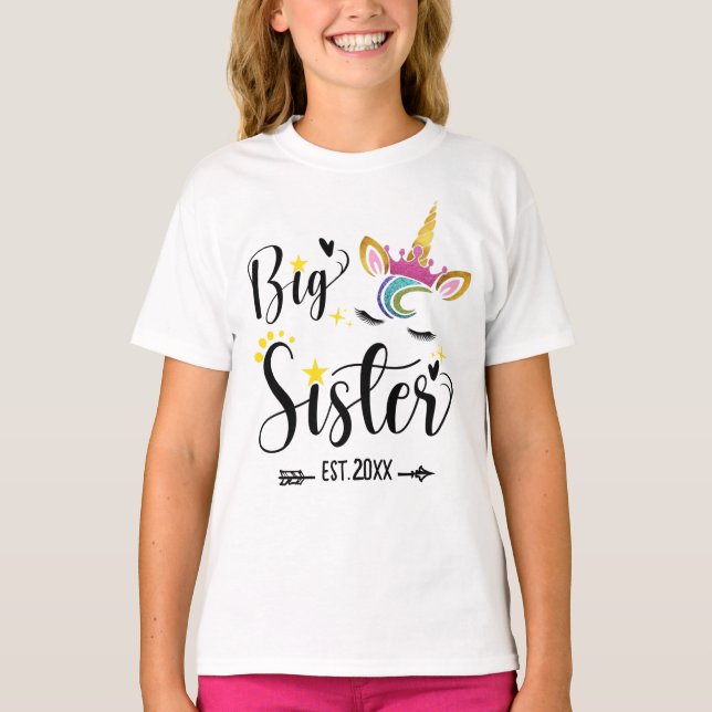 Främjad till Big Sister Est 2022 Unicorn T Shirt (Framsida)