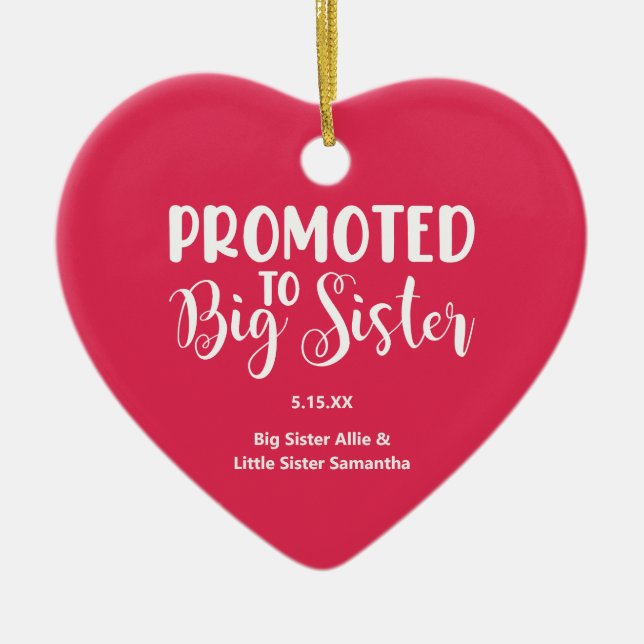 Främjad till Big Sister Heart Photo Namn jul Julgransprydnad Keramik (Framsidan)