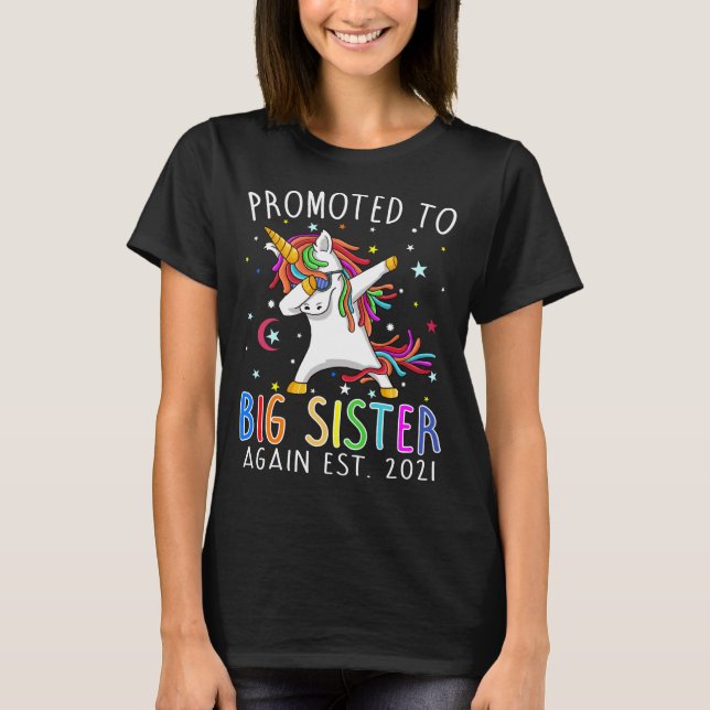 Främjad till Big Sister igen 2021 Unicorn T Shirt (Framsida)