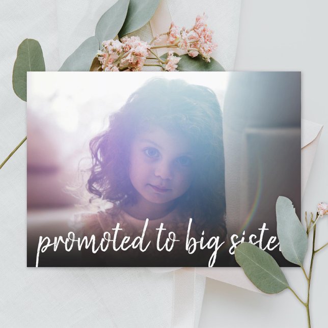 Främjad till Big Sister Photo Baby-meddelande Inbjudningar (Skapare uppladdad)