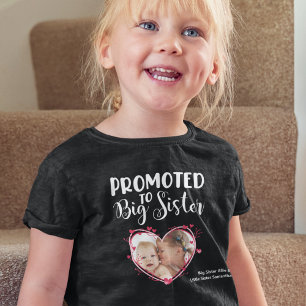 Främjad till Big Sister Syskon Heart Photo & Namn T Shirt