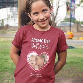 Främjad till Big Sister Syskon Heart Photo & Namn T Shirt