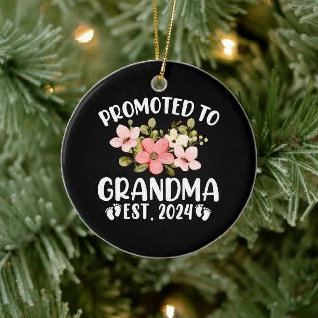 Främjad till Grandma 2024 Första gången Nana-Blomm Julgransprydnad Keramik (Träd)
