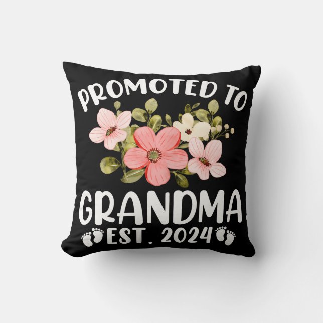 Främjad till Grandma 2024 Första gången Nana-Blomm Kudde (Framsida)