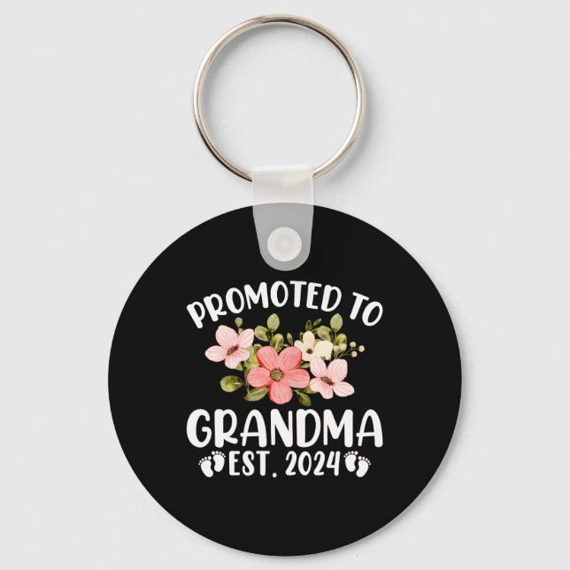 Främjad till Grandma 2024 Första gången Nana-Blomm Nyckelring (Framsida)