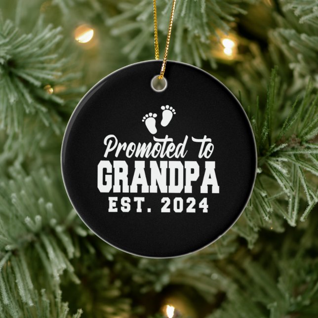 Främjad till Grandpa 2024 New Grandfather Gravid Julgransprydnad Keramik (Träd)