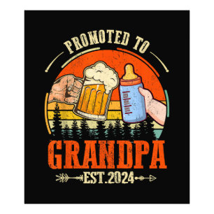 Främjad till Grandpa Est 2024 Retro Fars dag New Fototryck