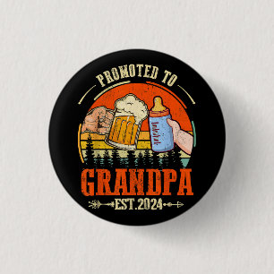 Främjad till Grandpa Est 2024 Retro Fars dag New Knapp