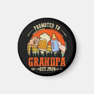 Främjad till Grandpa Est 2024 Retro Fars dag New Magnet