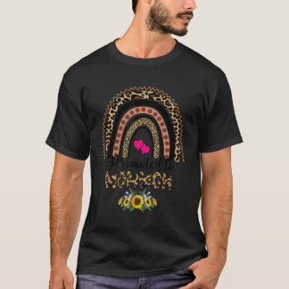 Främjad till Mommom Leopard Rainbow Mors dag T Shirt