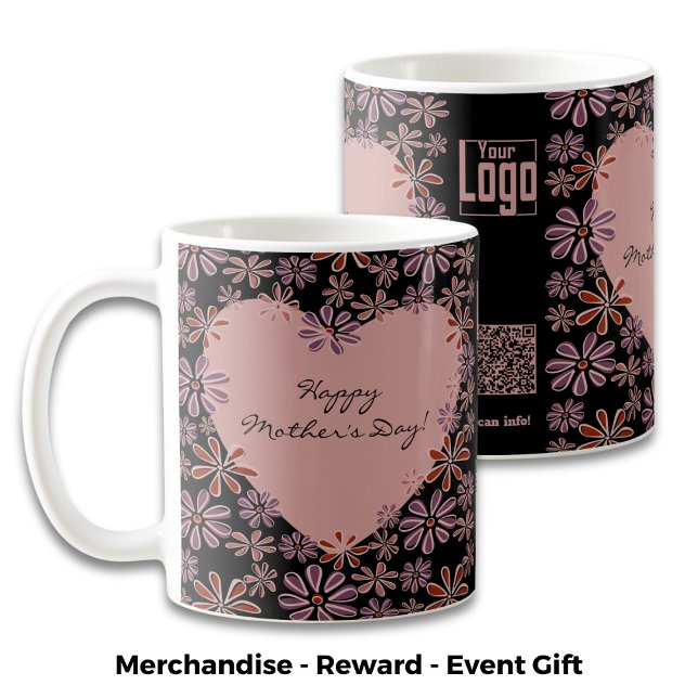 Främjande av blommande hjärta Lycklig Mors dag Kaffemugg (Promotional Flower Heart Happy Mother's Day Coffee Mug - Pink & Black)