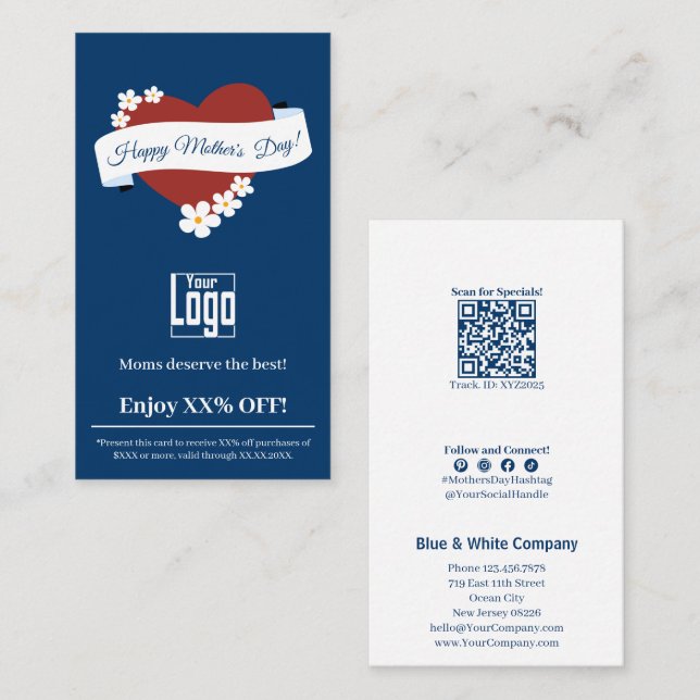 Främjande av blommor i Ram Red Heart Mors dag Rabattkort (Fram/baksida)