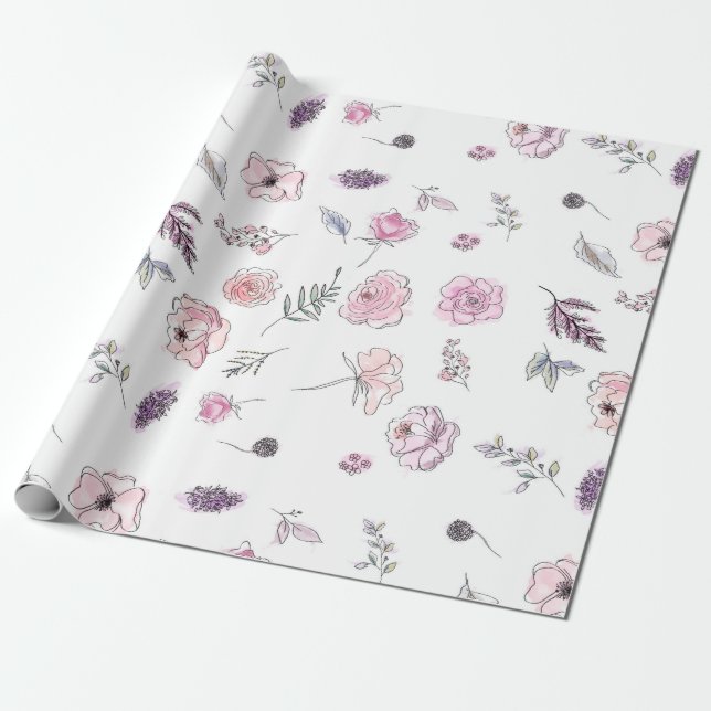 Främjande av bohemisk Chic Blommigt Boho Girl Rosa Presentpapper (Utrullad)