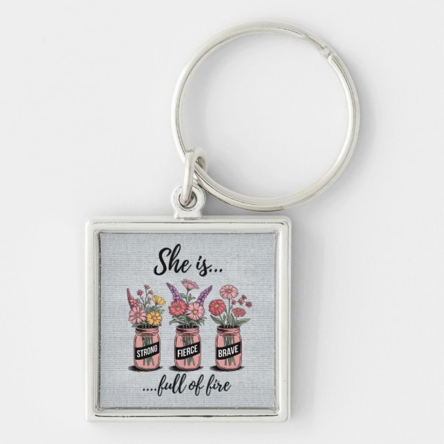 Främjande av inspiration/citat fyrkantig silverfärgad nyckelring (Framsidan)