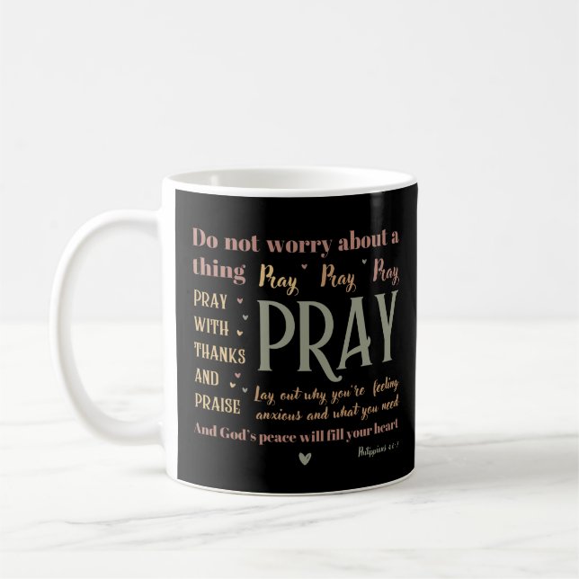 Främjande av kristna Bible Worry Pray Peace Boho Kaffemugg (Vänster)