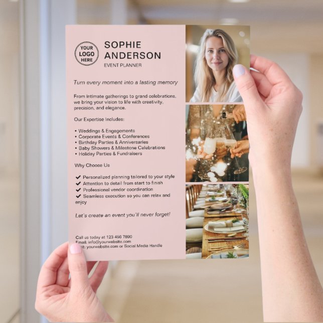 Främjande av Rosa för modern Logotyp Vita eveneman Reklamblad (Modern Logo White Event Planner Pink Promotional Flyer)