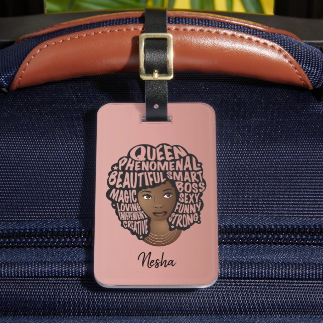 Främjande av svarta kvinnor, naturhår,  Rosa Bagagebricka (Framsida Insitu 2)