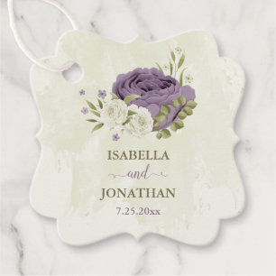 Framkalla vita blommor, grönaktigt bröllop gåvor etiketter