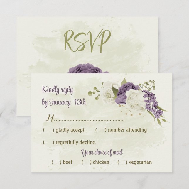 Framkalla vita blommor, grönaktigt bröllop OSA kort (Fram/baksida)