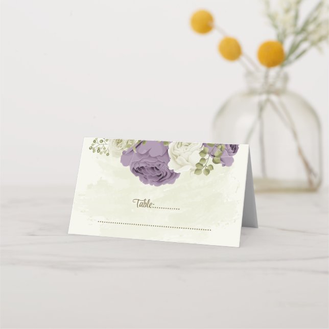 Framkalla vita blommor, grönaktigt bröllop placeringskort (Framsida)