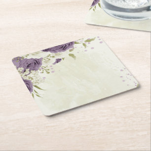 Framkalla vita blommor, grönaktigt bröllop underlägg papper kvadrat