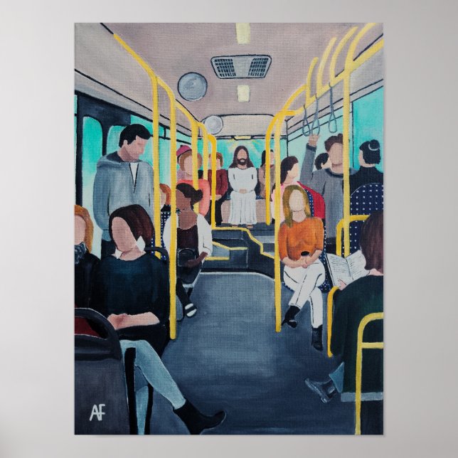 Främling på buss-målning av Alfred Fox Poster (Framsidan)