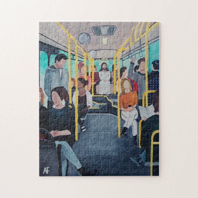 Främling på buss-målning av Alfred Fox Pussel (Vertikal)
