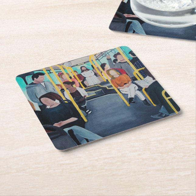 Främling på bussmålning av Alfred Fox Underlägg Papper Kvadrat (Vinklad)