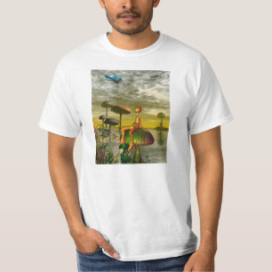 Främling som håller ögonen på ett aircar i him t shirt