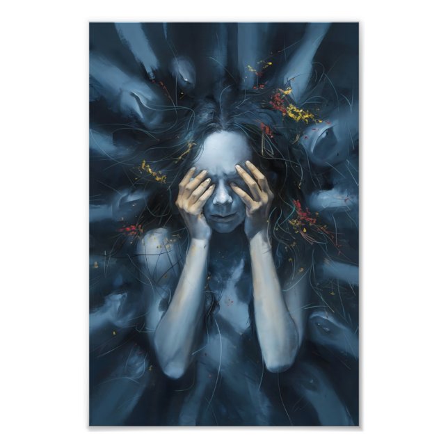 Främmande Abstrakt Porträtt - Surreal Blue Art Fototryck (Framsidan)