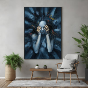Främmande Abstrakt Porträtt - Surreal Blue Art Poster