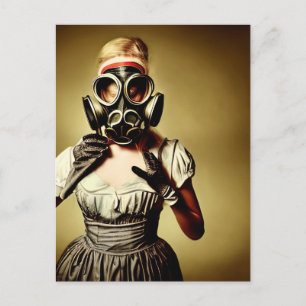 Främmande flicka i gasmask postkort vykort